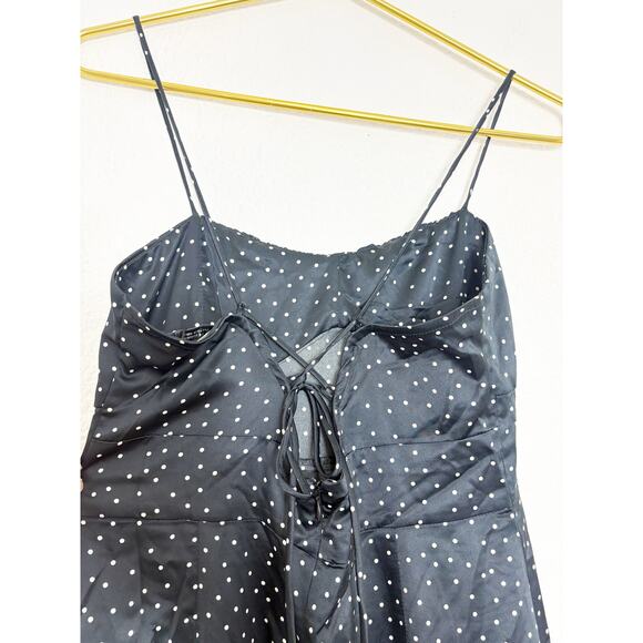 Zara Black Polka Dot Satin Corset Midi Dress Size Medium Minimalist Cocktail - Picture 12 of 14